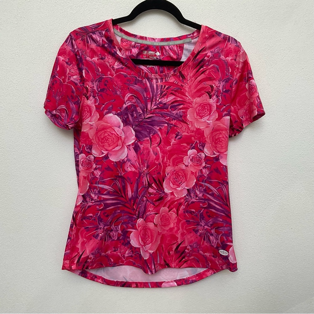 Reel Legends Freeline Pink, Purple Floral Print Fishing Quick Dry Short Sleeve M
